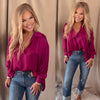 Strictly Business Collared Satin Blouse - Plum