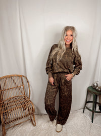 Mocha Mirage Abstract Animal Print Drawstring Pants