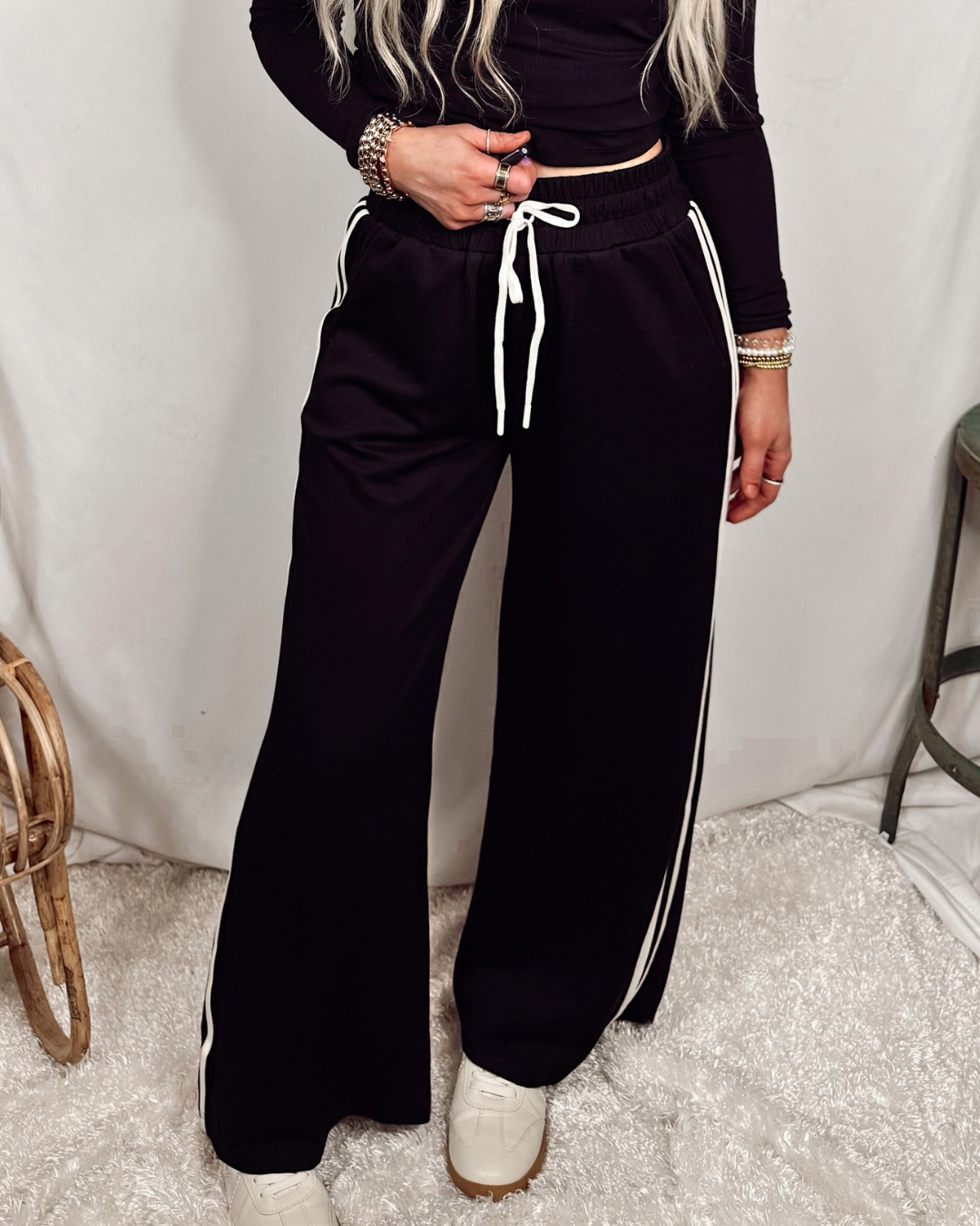 Comfort Zone Luxe Knit Contrast Stripe Straight Leg Lounge Pants