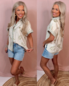 Greece Getaway Printed Contrast Button Up Top - Olive