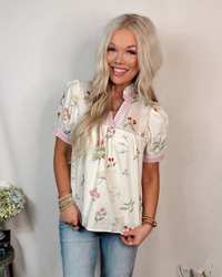 Magnolia Meadow V Neck Floral Detailed Blouse