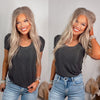 Rumor Has It Ribbed Basic Top- Charcoal