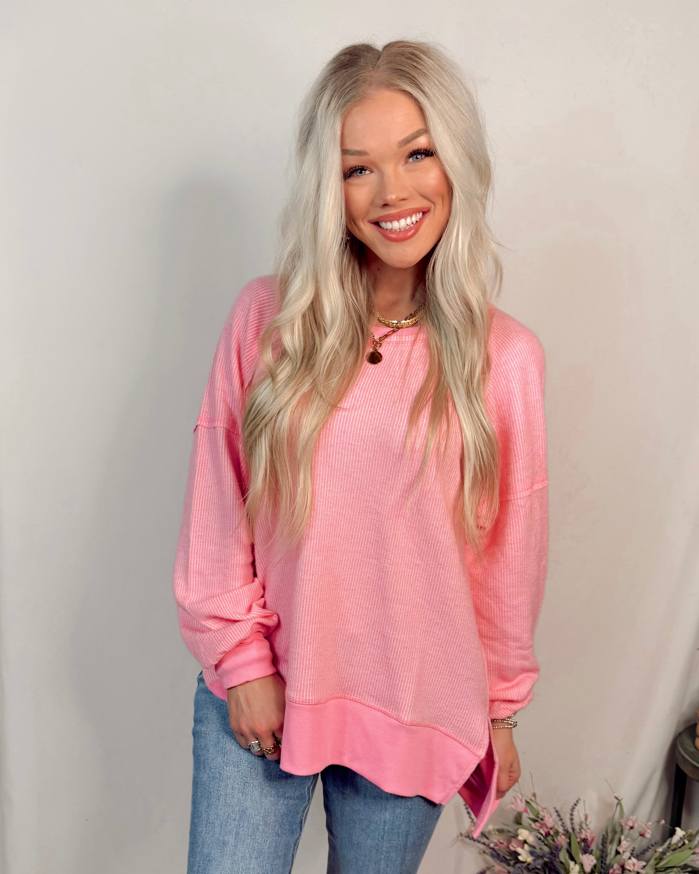 St Croix Oversized Crewneck Sweater in Candy Pink