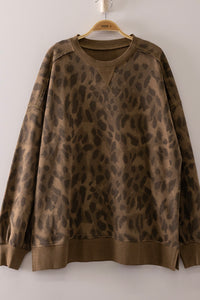 Mocha Mirage Abstract Animal Print Crew Neck Pullover