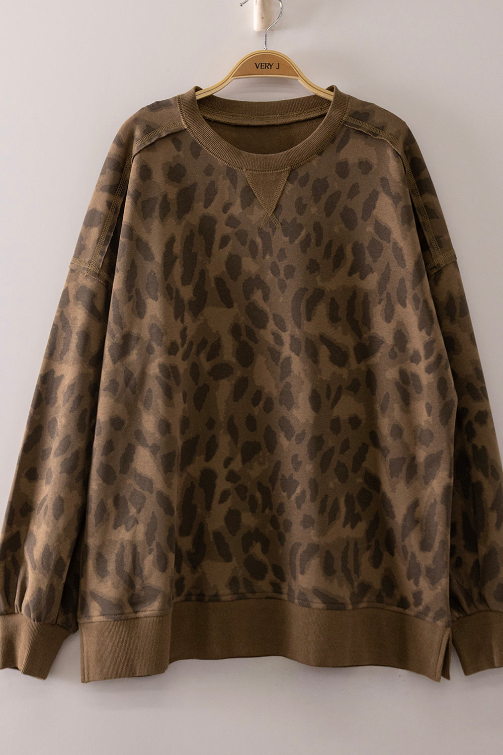 Mocha Mirage Abstract Animal Print Crew Neck Pullover