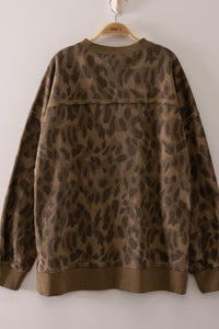 Mocha Mirage Abstract Animal Print Crew Neck Pullover