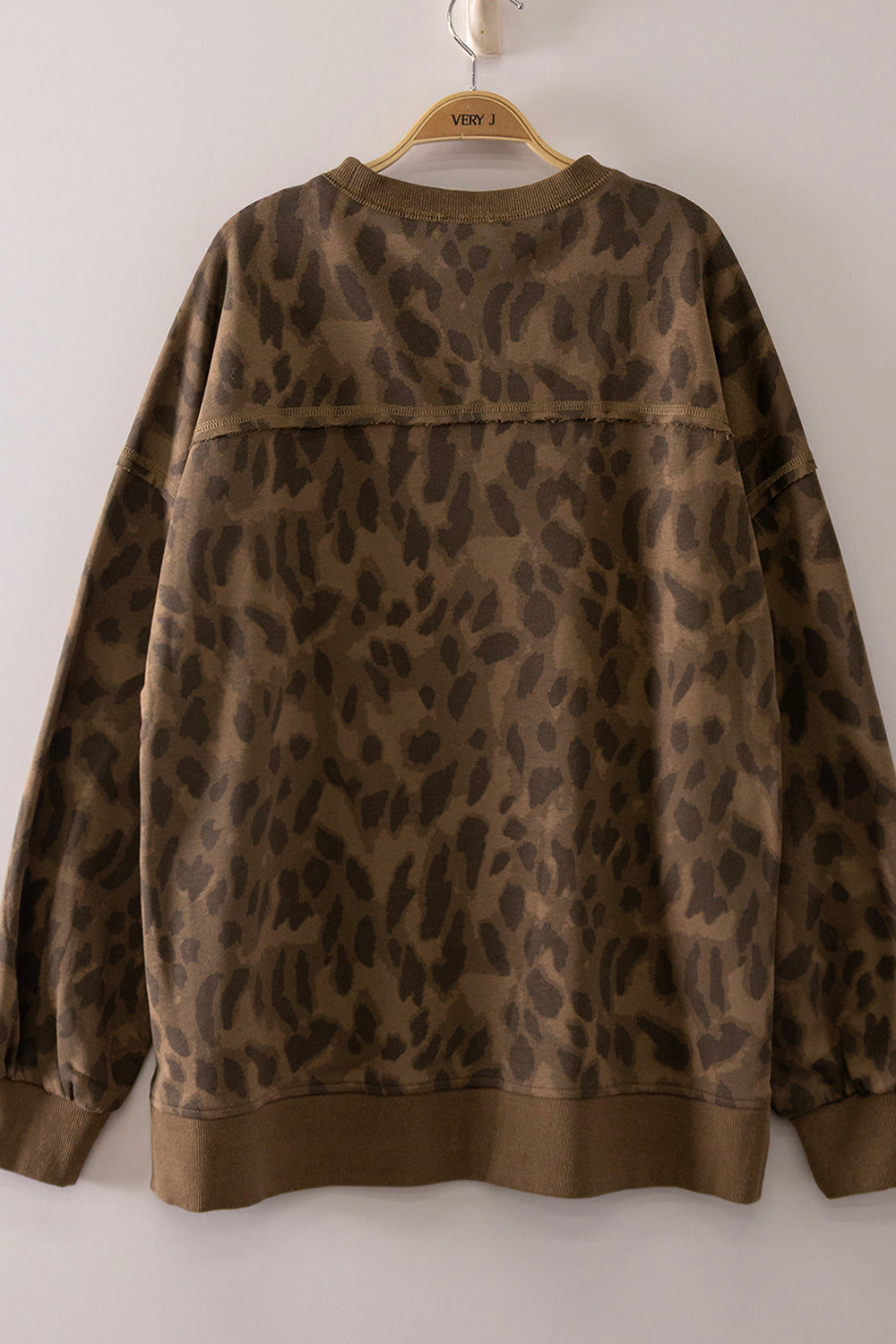 Mocha Mirage Abstract Animal Print Crew Neck Pullover