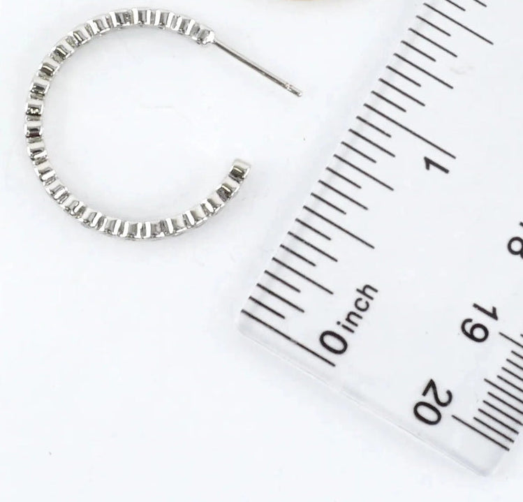 Round Silver Pave Cubic Zirconia Hoop Earrings