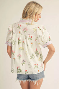 Magnolia Meadow V Neck Floral Detailed Blouse