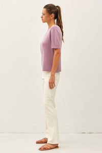 Cozy Cashmere Blend Knit Short Sleeve Top - Lavender