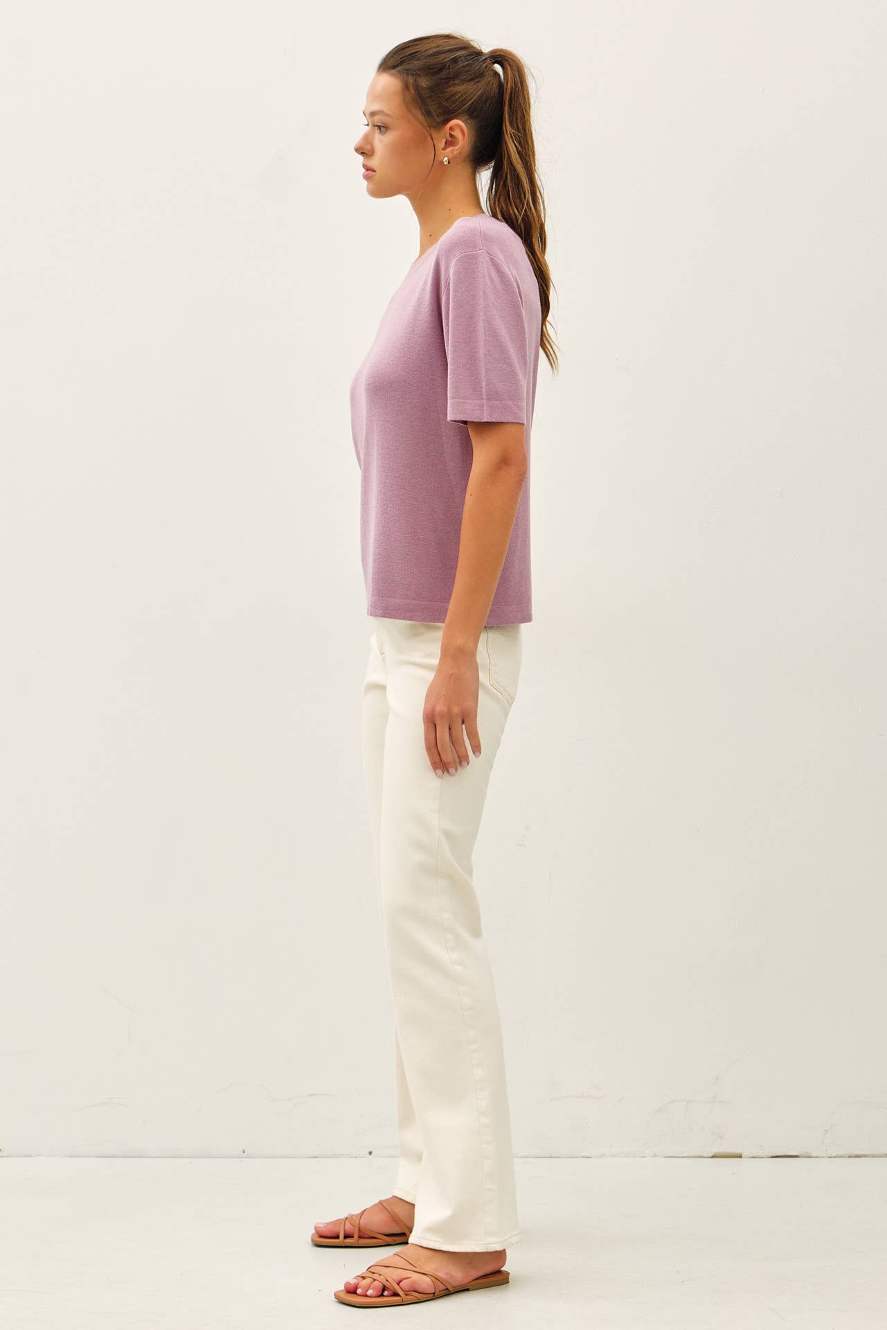 Cozy Cashmere Blend Knit Short Sleeve Top - Lavender
