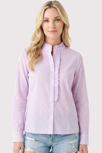 Lilac Whisper Frill Neck Pinstripe Button Up