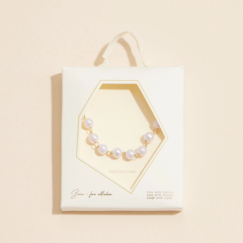 Classic Elegance 18K Gold Dipped Pearl Gold Link Necklace