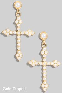 Gleaming with Grace Gold/ Silver Dipped Pearl Cross Earrings