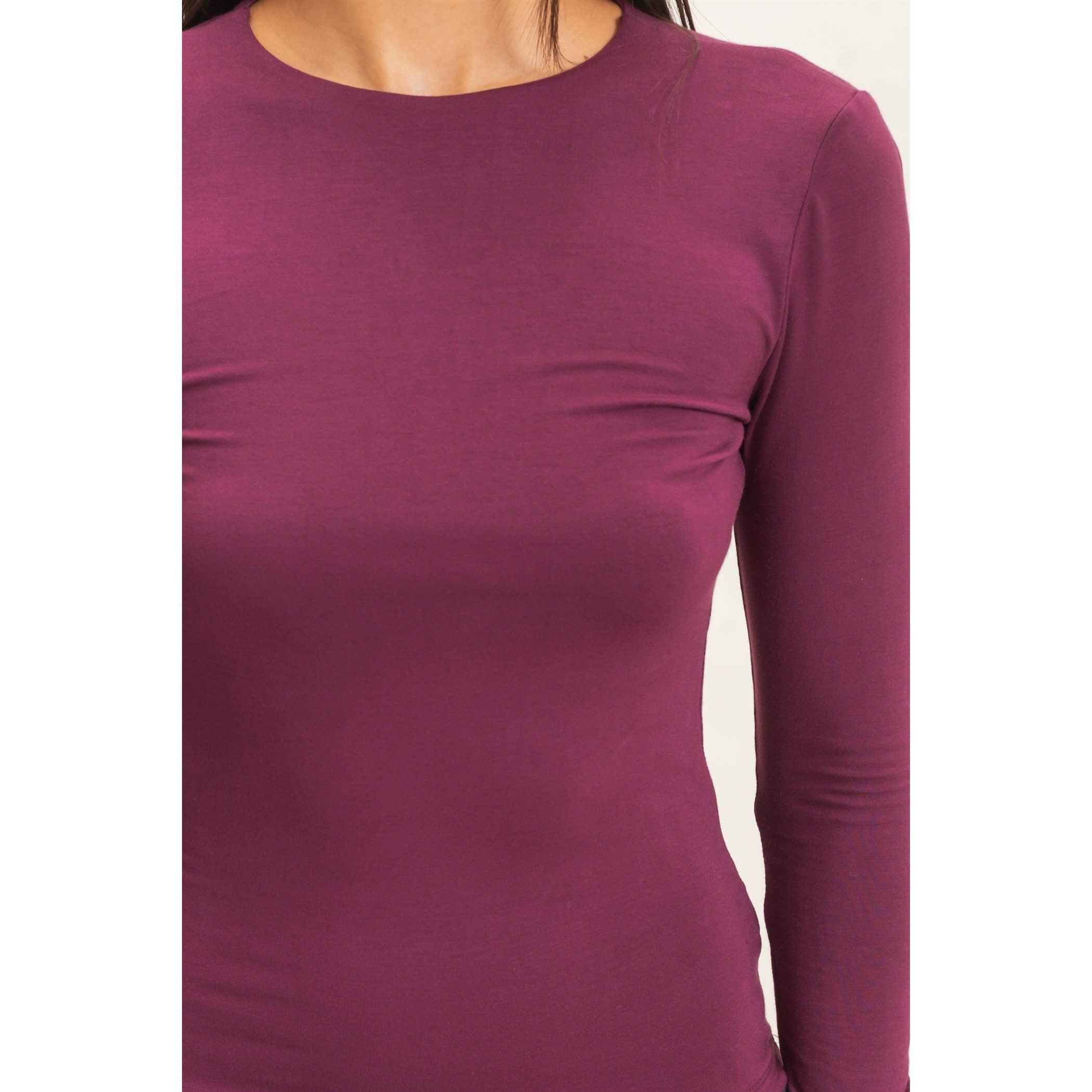 Comfortably Cool Everyday Crew Neck Long Sleeve Top in Maroon
