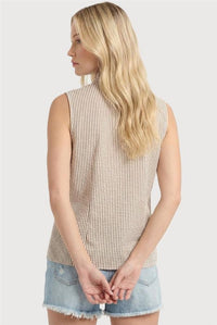 Simple In Stripes Frill Ruffle Detail Sleeveless Blouse in Taupe