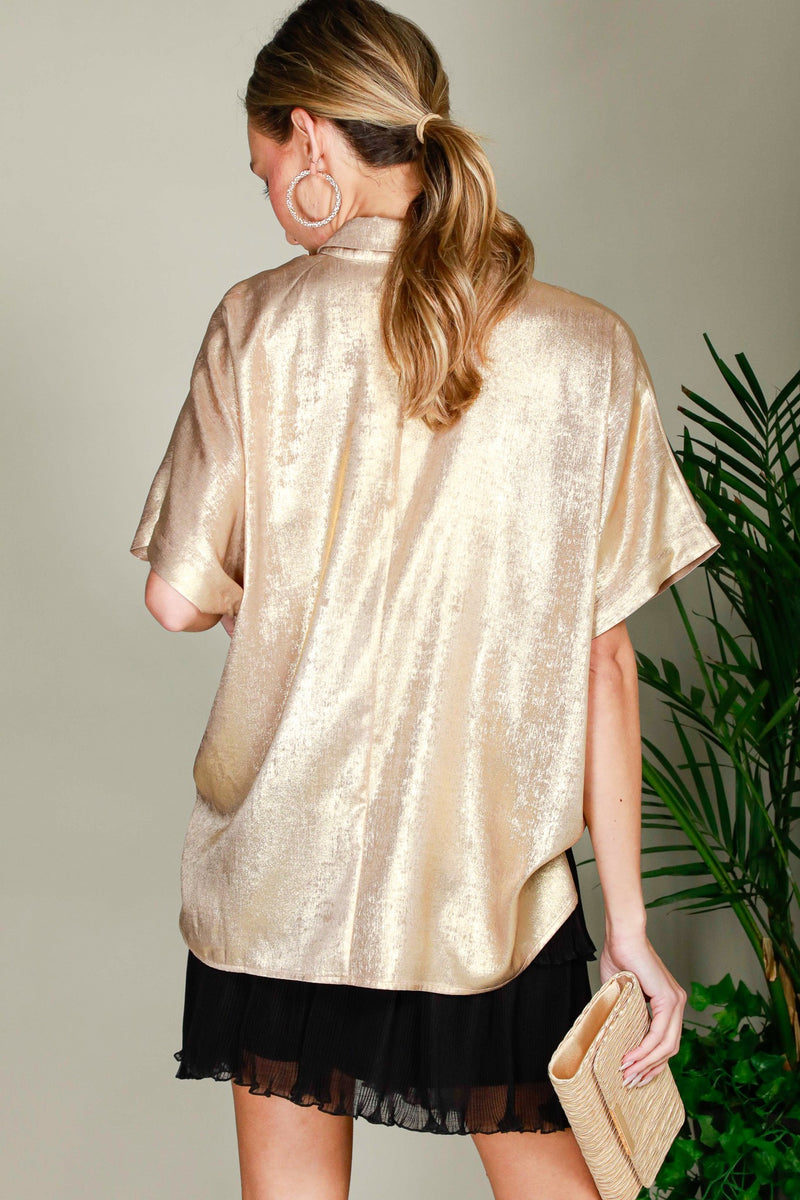 Glow Getter Collared Button Up Blouse - Gold