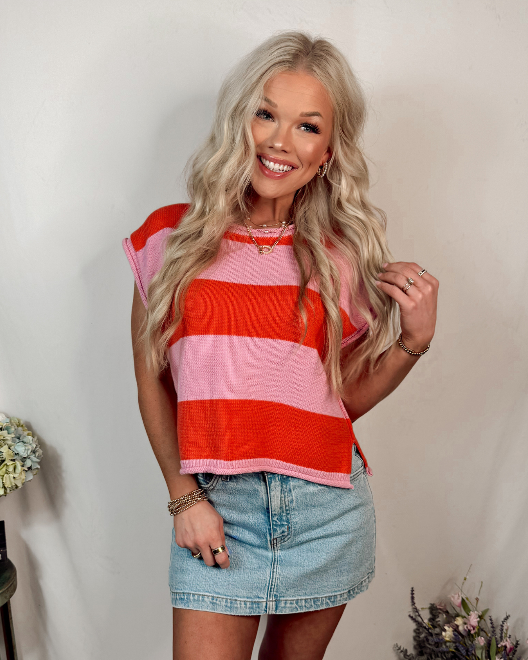 Summer Soda Striped Knit Top - Pink/Red Combo