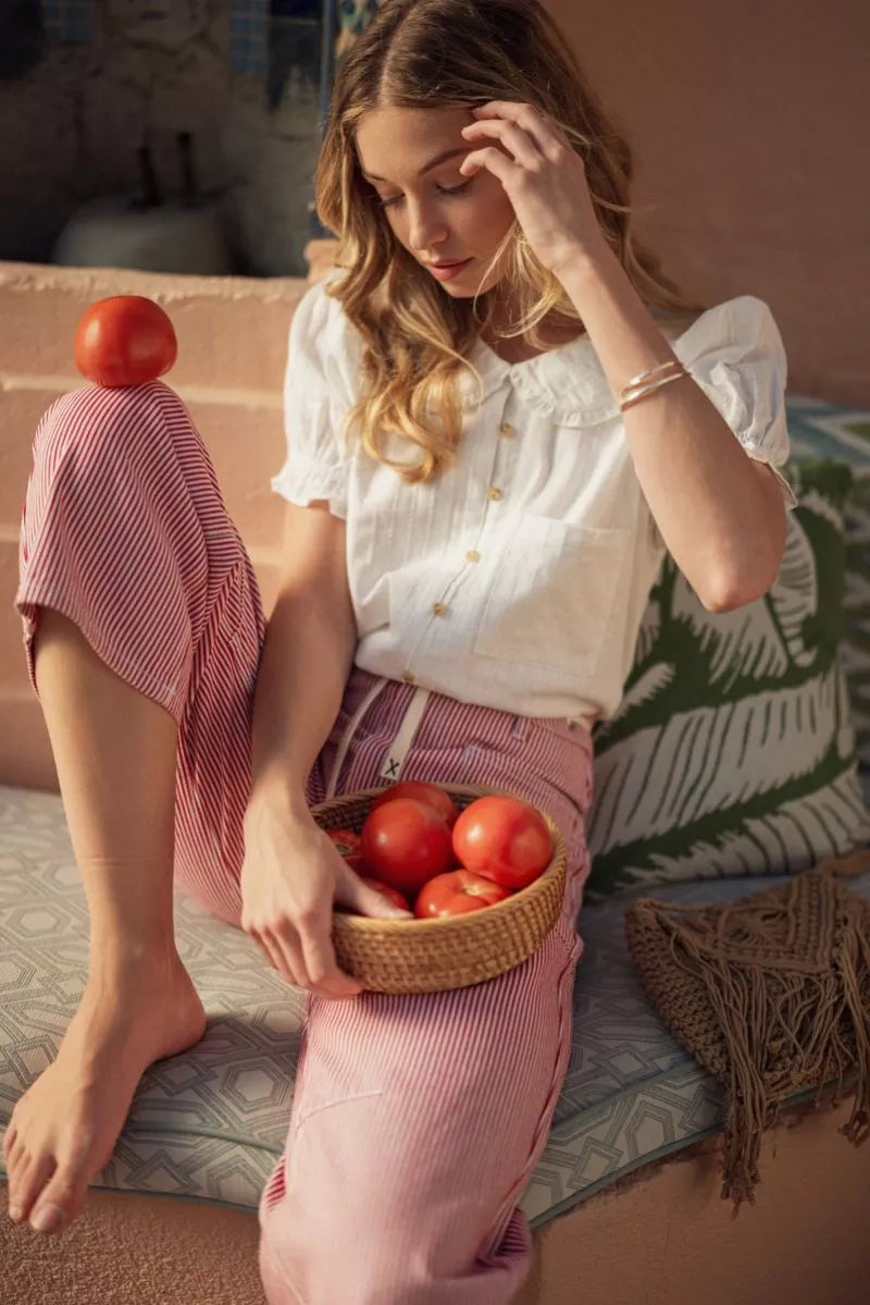Cherry Gelato Striped Drawstring Barrel Pants - Red