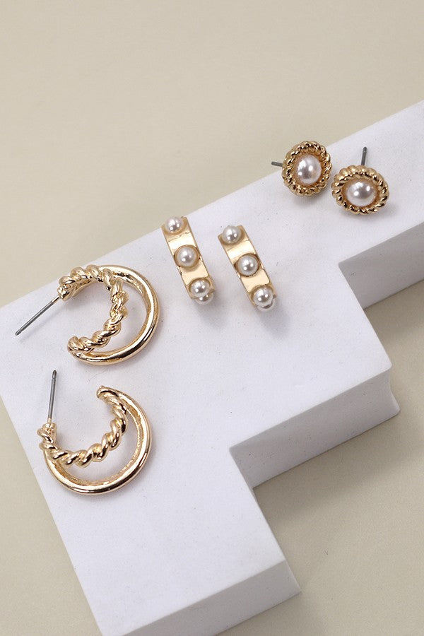 Gatsby Pearls + Gold Trio Earrings Set