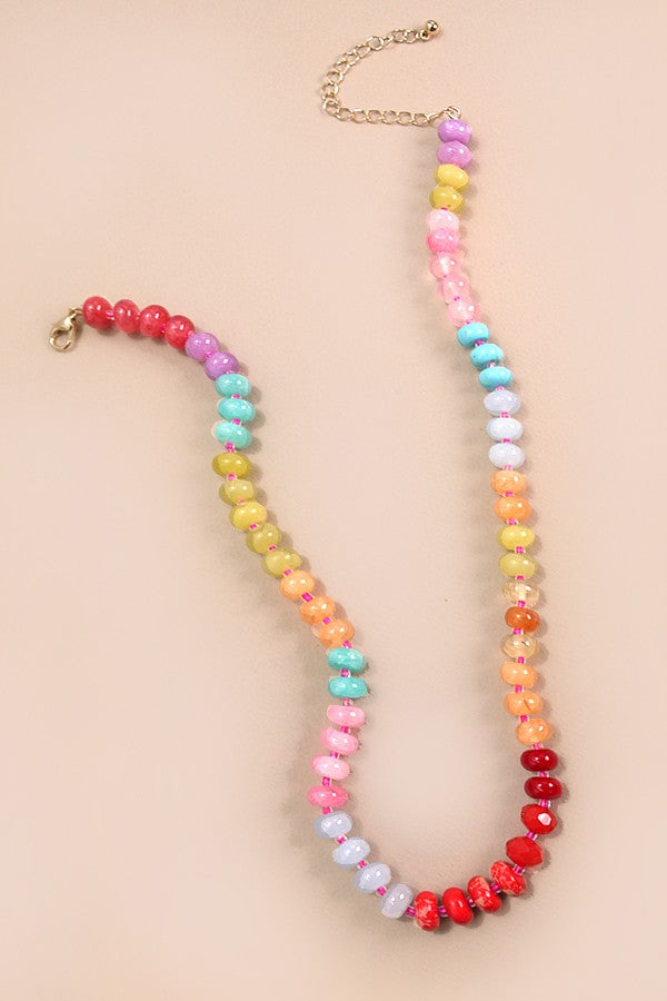 Coastal Candy Carnival Mixed Beaded Natural Agate Stones Necklace
