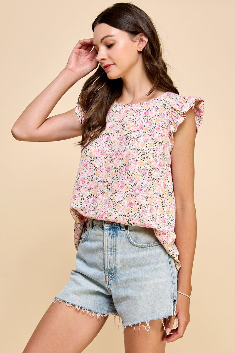 Fond Florals Printed Ruffle Detail Blouse