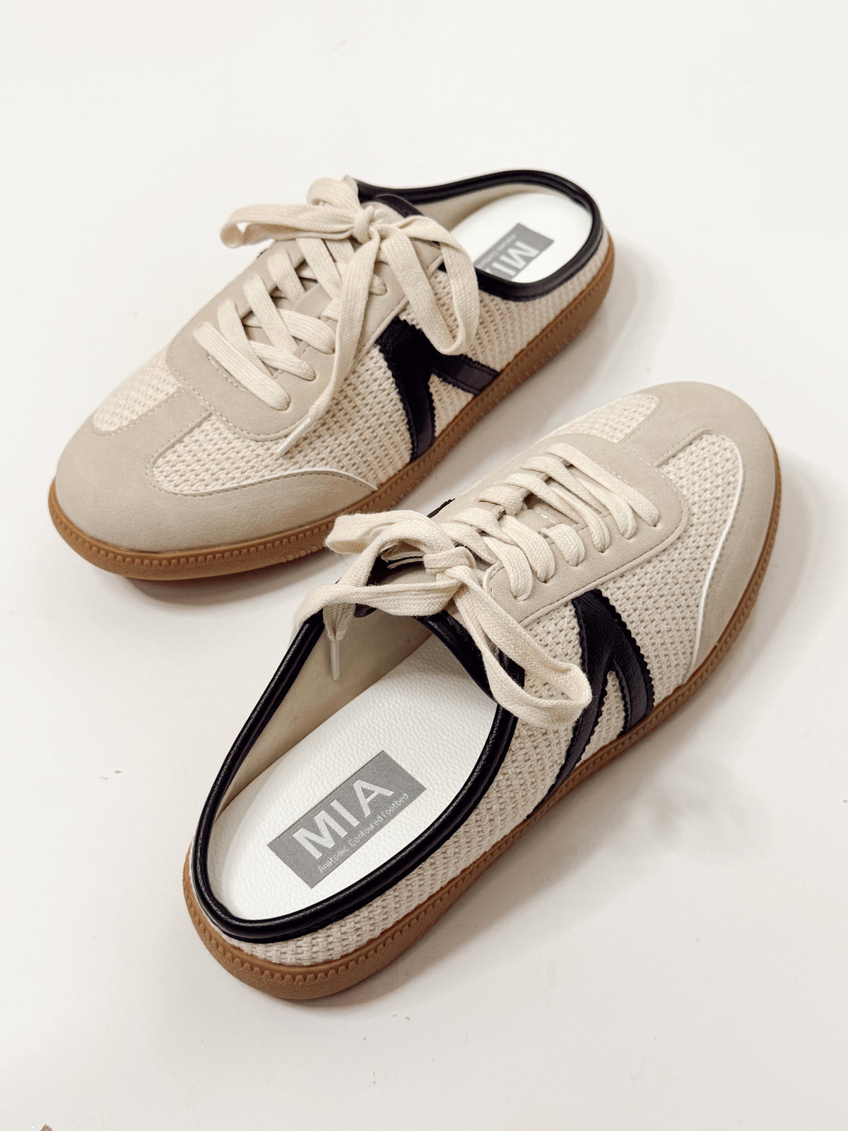 MIA Baron Off White + Black Slip On Mule Sneakers