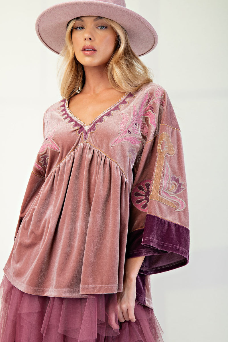 Unforgettable & Vibrant Velvet Embroidered Blouse - Rose