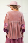 Unforgettable & Vibrant Velvet Embroidered Blouse - Rose