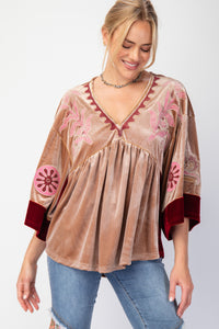 Unforgettable & Vibrant Velvet Embroidered Blouse - Rose