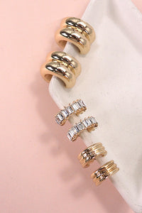 Baguette Stone Double Hoop Trio Earrings Set