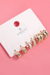 Baguette Stone Double Hoop Trio Earrings Set