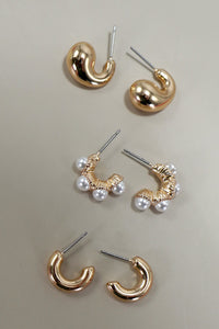 Pearl Huggie Trio Earrings Set