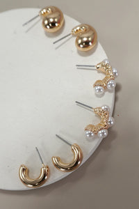 Pearl Huggie Trio Earrings Set