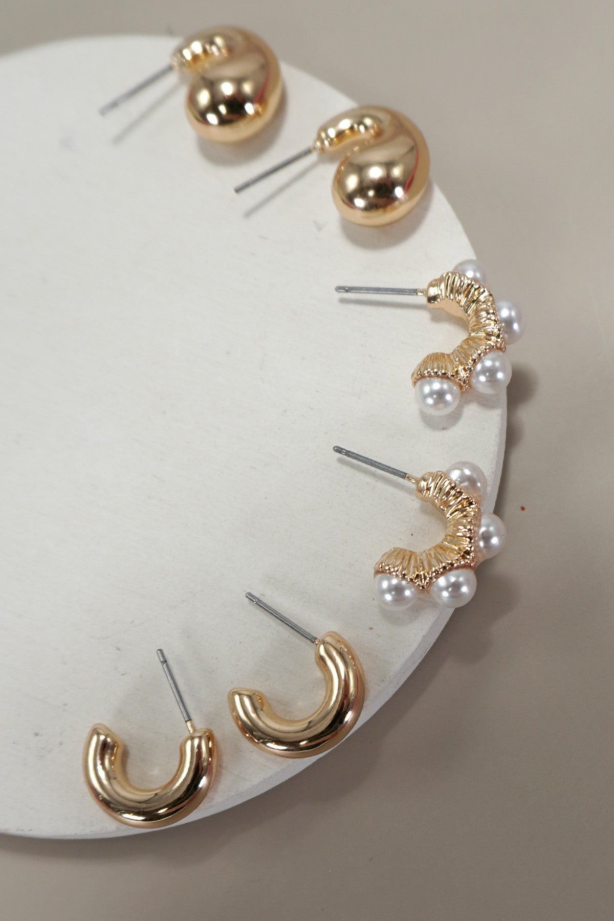 Pearl Huggie Trio Earrings Set