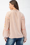 Point of View Velvet Embroidered Blouse - Champagne