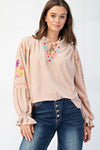 Point of View Velvet Embroidered Blouse - Champagne