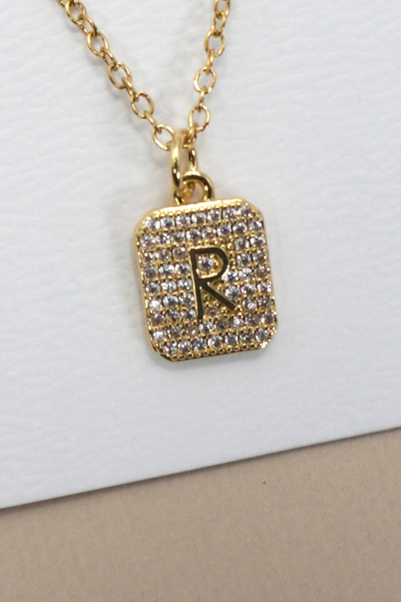 Assorted 18K Stainless Steel Rhinestone Initial Necklace