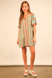 Meet me on The Coast Button Down Mini Dress - Blue Mix