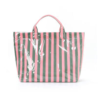 Cabana Club Carryall Large Vinyl Tote Bag in Pink & Green