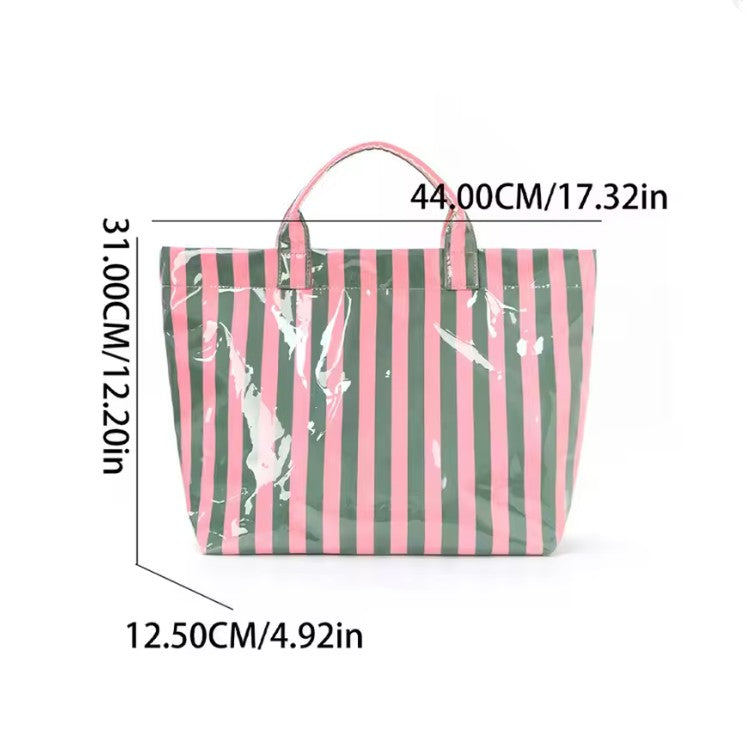 Cabana Club Carryall Large Vinyl Tote Bag in Pink & Green
