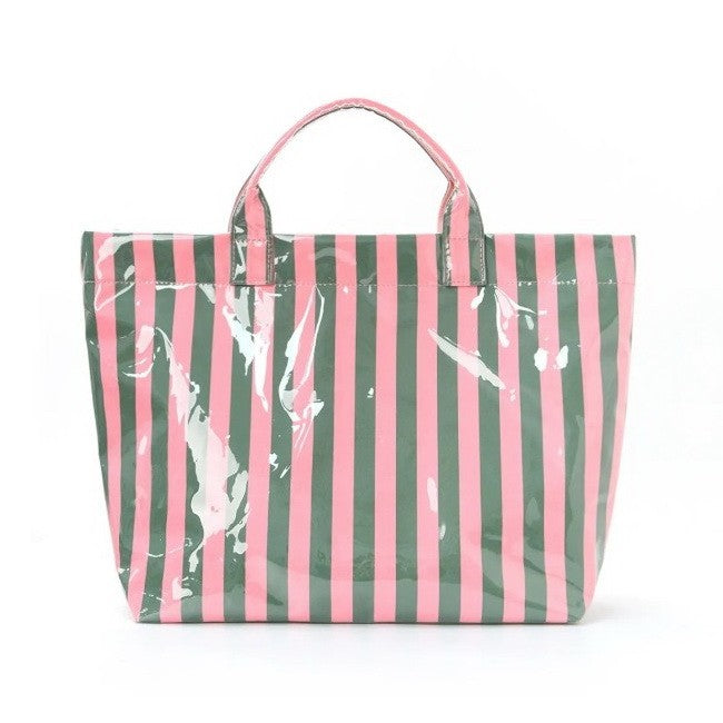 Cabana Club Carryall Large Vinyl Tote Bag in Pink & Green