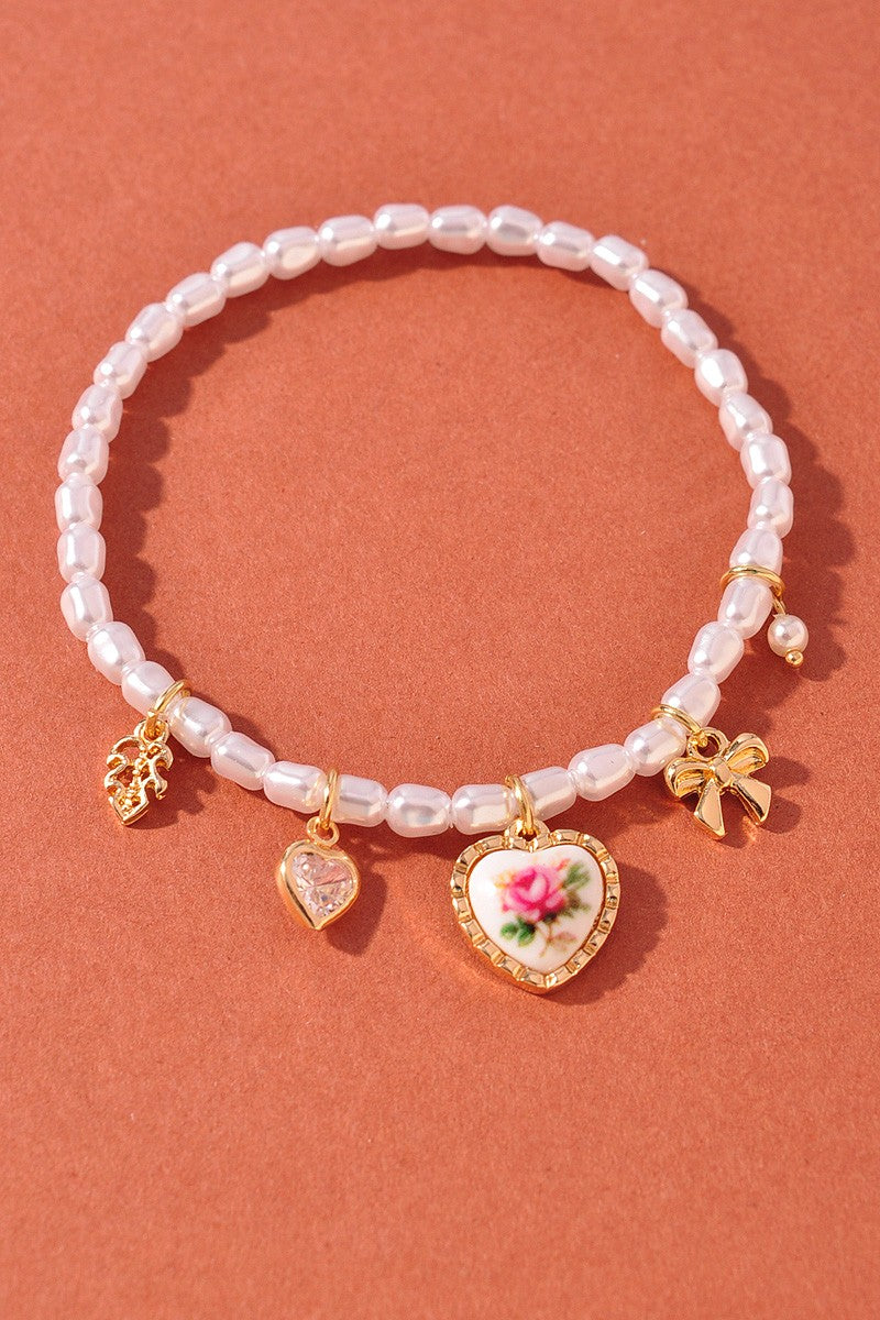 Darling Dainty + Delicate Pearl Beaded Charm Bracelet