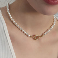 Collect & Curate Beaded Pearl Chain 18K Gold Dipped Stainless Steel Charm Necklace