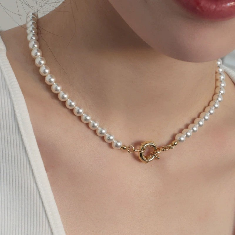 Collect & Curate Beaded Pearl Chain 18K Gold Dipped Stainless Steel Charm Necklace