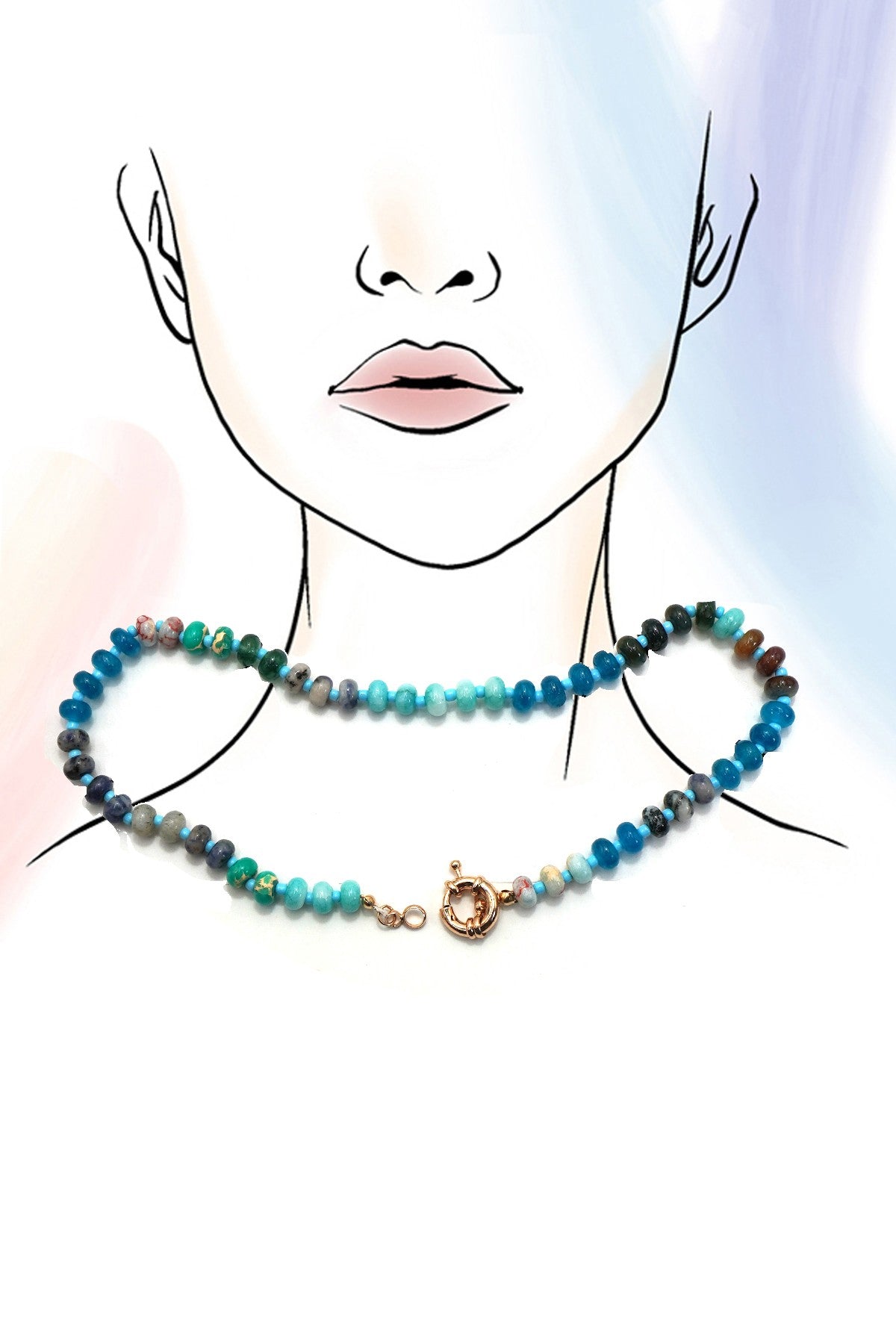 Collect & Curate Tulum Tides Mixed Natural Stones Spring Clasp Necklace