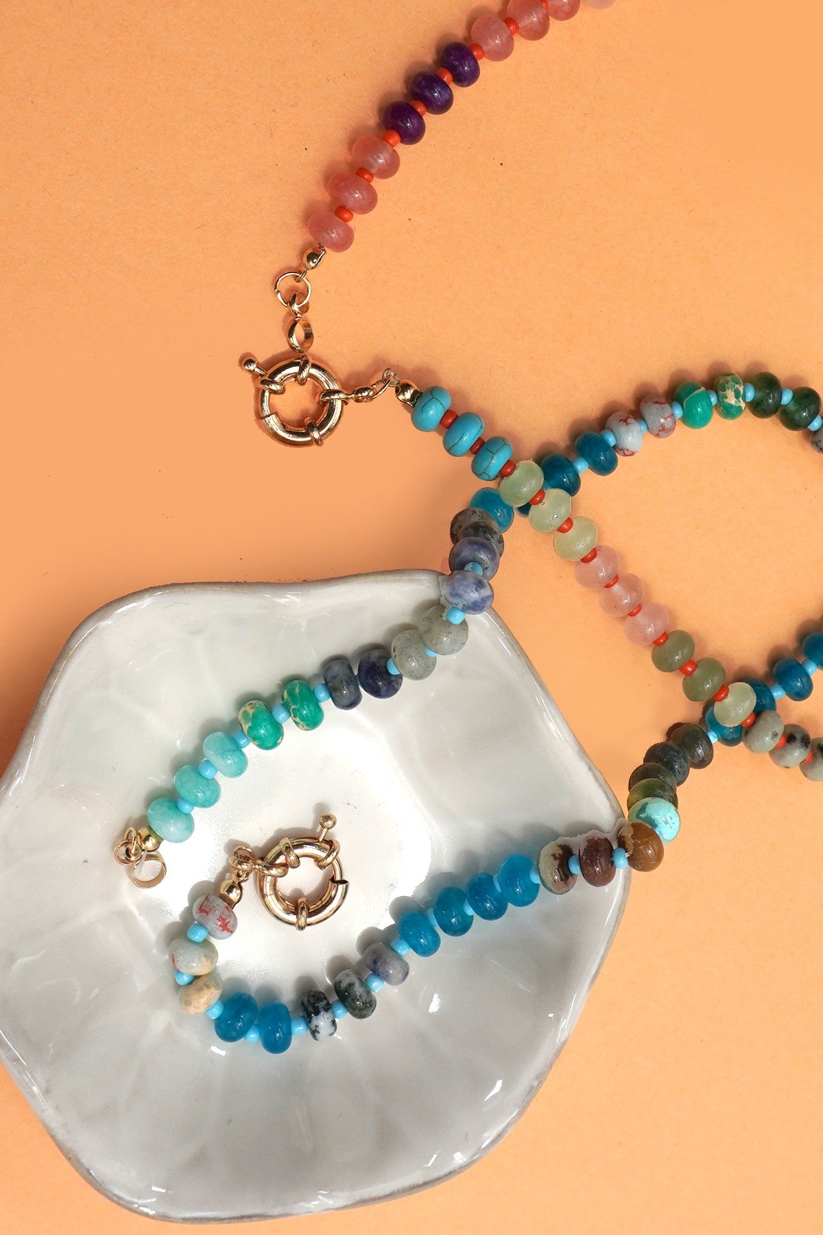 Collect & Curate Tulum Tides Mixed Natural Stones Spring Clasp Necklace