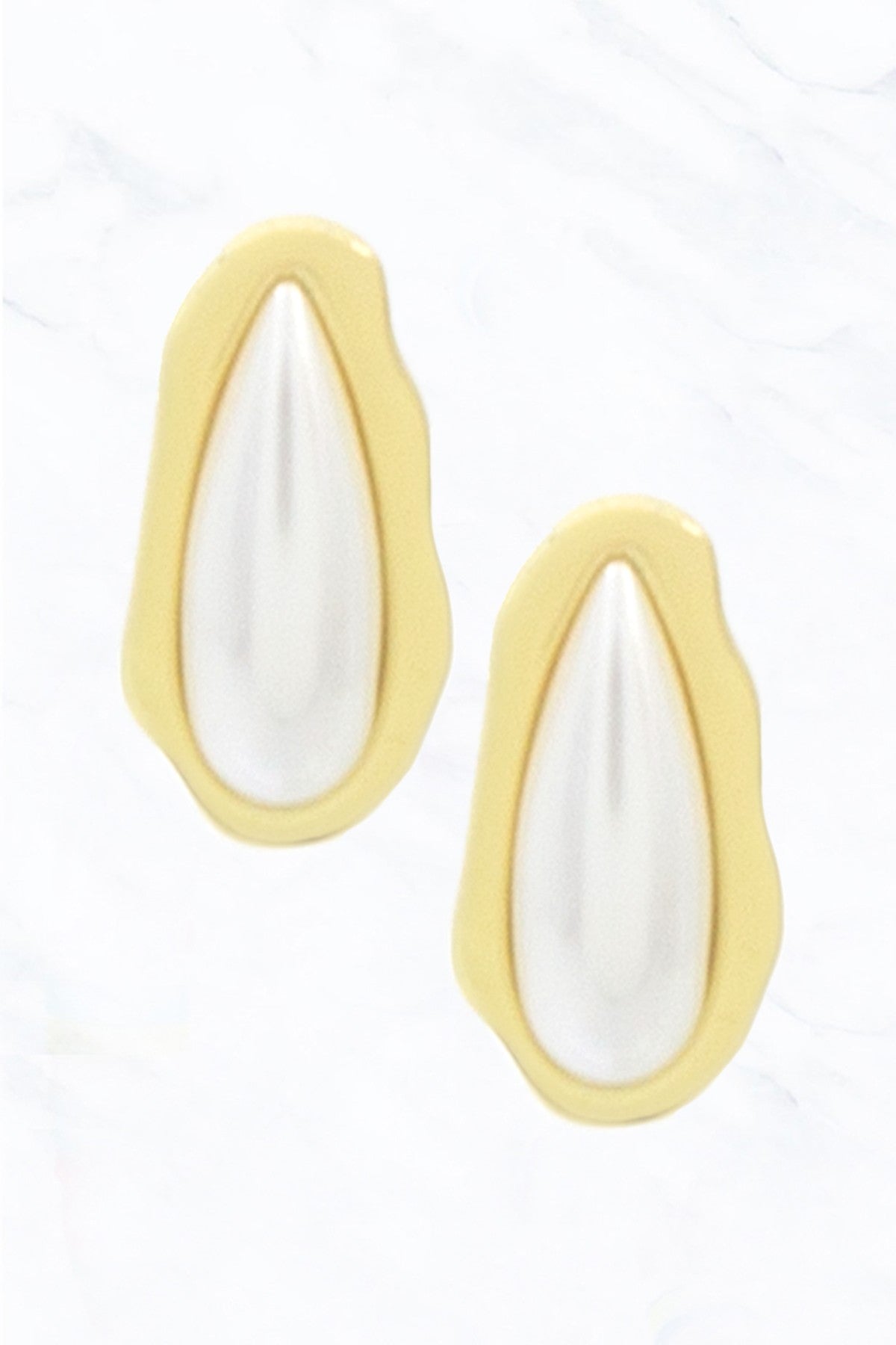 Minimalist Gold Trim Pearl Teardrop Earrings