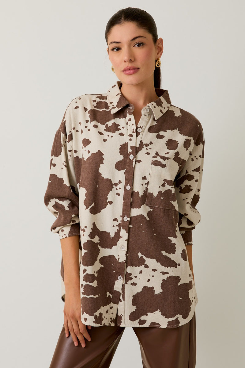 Rodeo to Runway Chocolate Animal Print Button Up Blouse