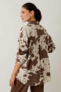 Rodeo to Runway Chocolate Animal Print Button Up Blouse
